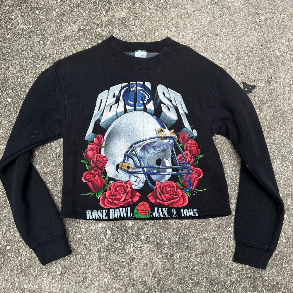 Vintage 1995 Penn State Rose Bowl Salem Sportswear Cropped Sweatshirt Black L